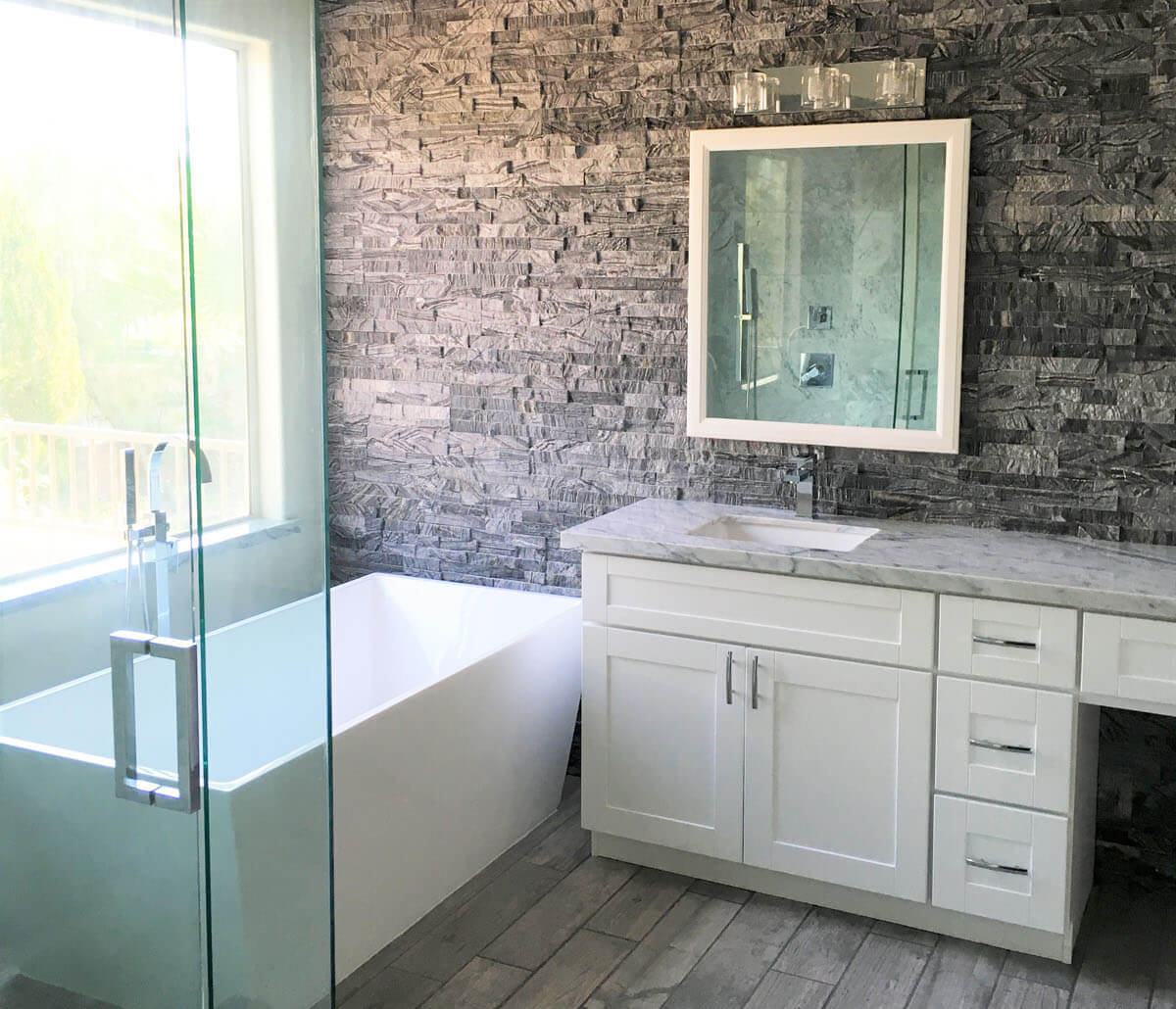 Full Bathroom Remodel With Glass Shower and Tub